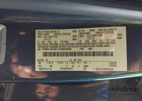 2018 Ford Escape Se from USA, damaged, VIN 1FMCU0GD1JUB23645